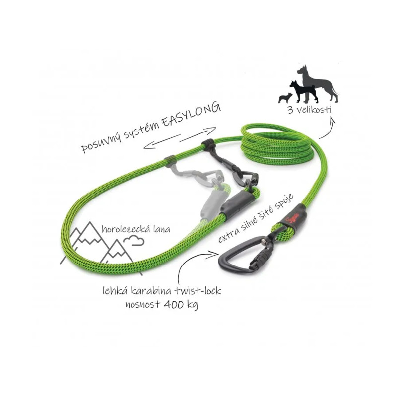 Tamer lanové vodítko Easy Long Twist - velký pes, mix barev, 3 m - červené, modré, žluté s prošitím