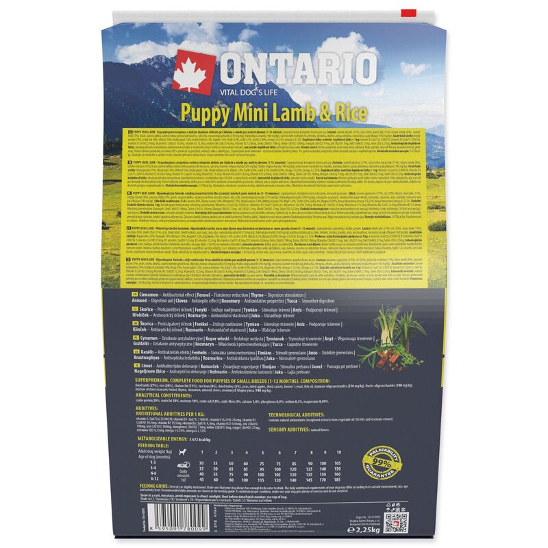 Ontario Puppy Mini Lamb & Rice 2,25 kg