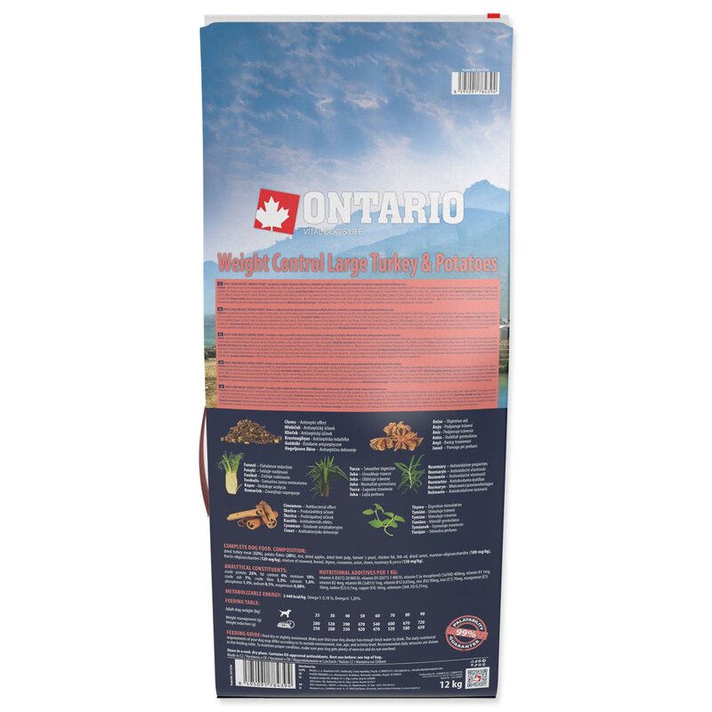 Ontario Large Weight Control Turkey & Potatoes 12 kg