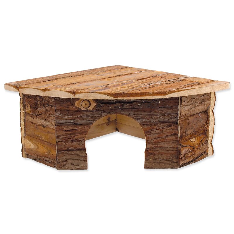 Small Animals Rohový dřevěný domek s kůrou 30 x 30 x 16 cm