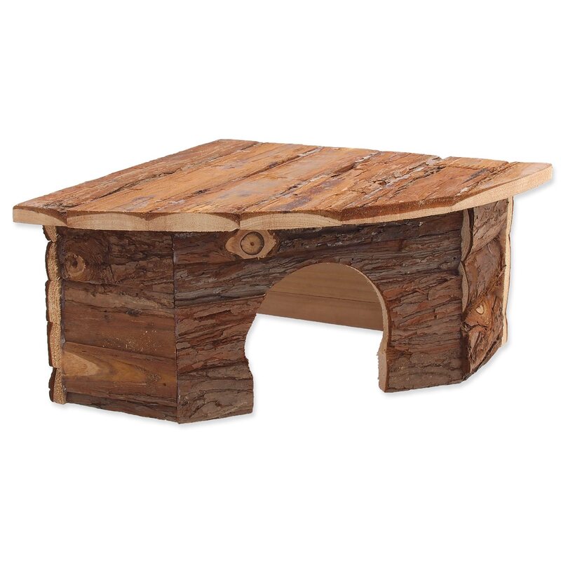 Small Animals Rohový dřevěný domek s kůrou 30 x 30 x 16 cm