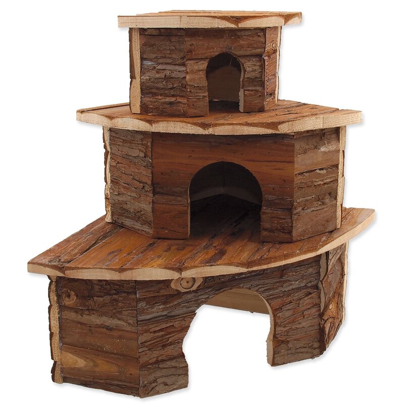 Small Animals Rohový dřevěný domek s kůrou 30 x 30 x 16 cm