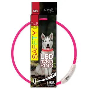 Dog Fantasy LED Obojek nylon růžový 65 cm Dog Fantasy LED Obojek nylon růžový 65 cm